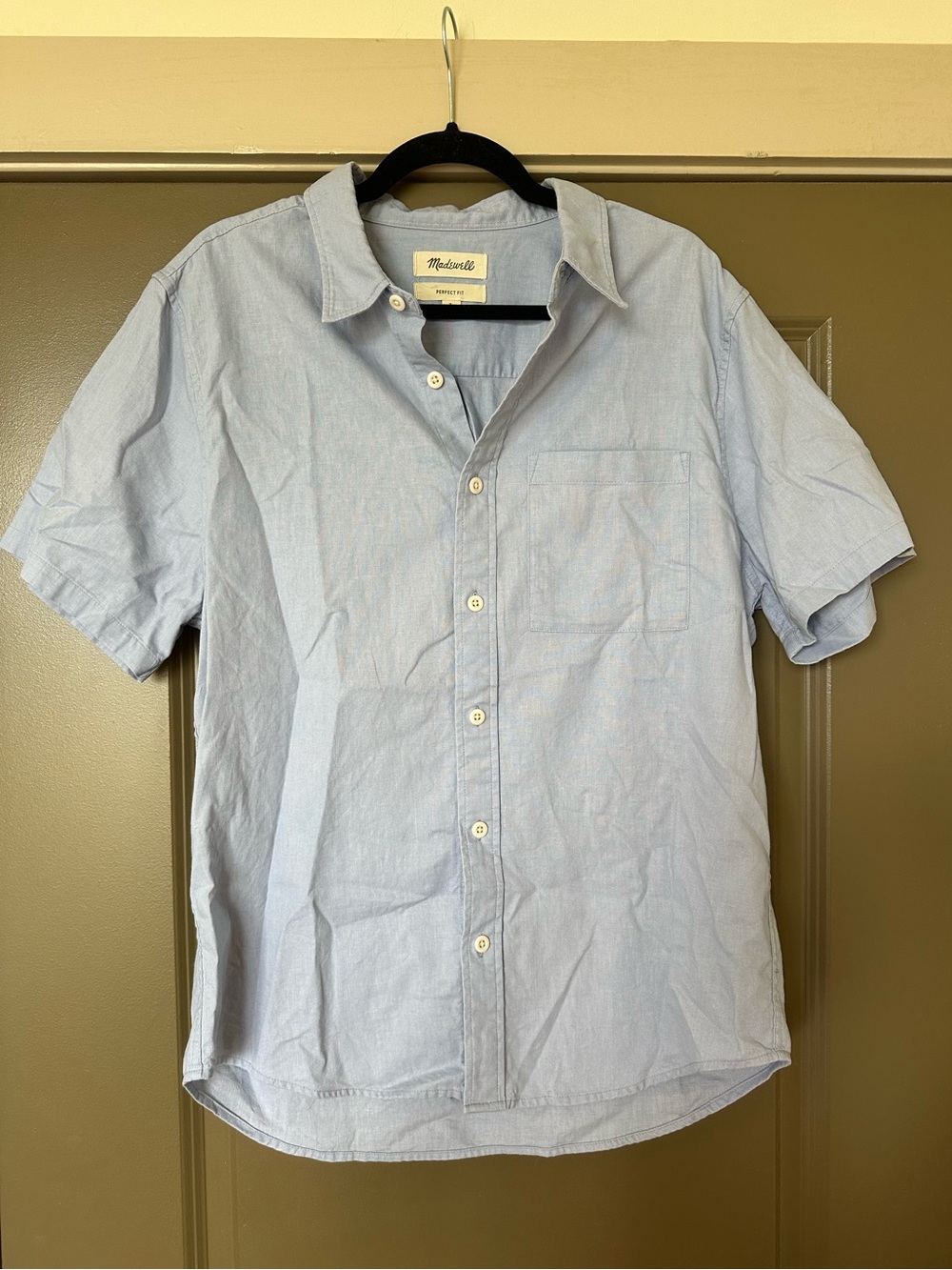 Madewell Men’s Light Blue Perfect  Fit Short Sleeve Button Down Shirt - Size L